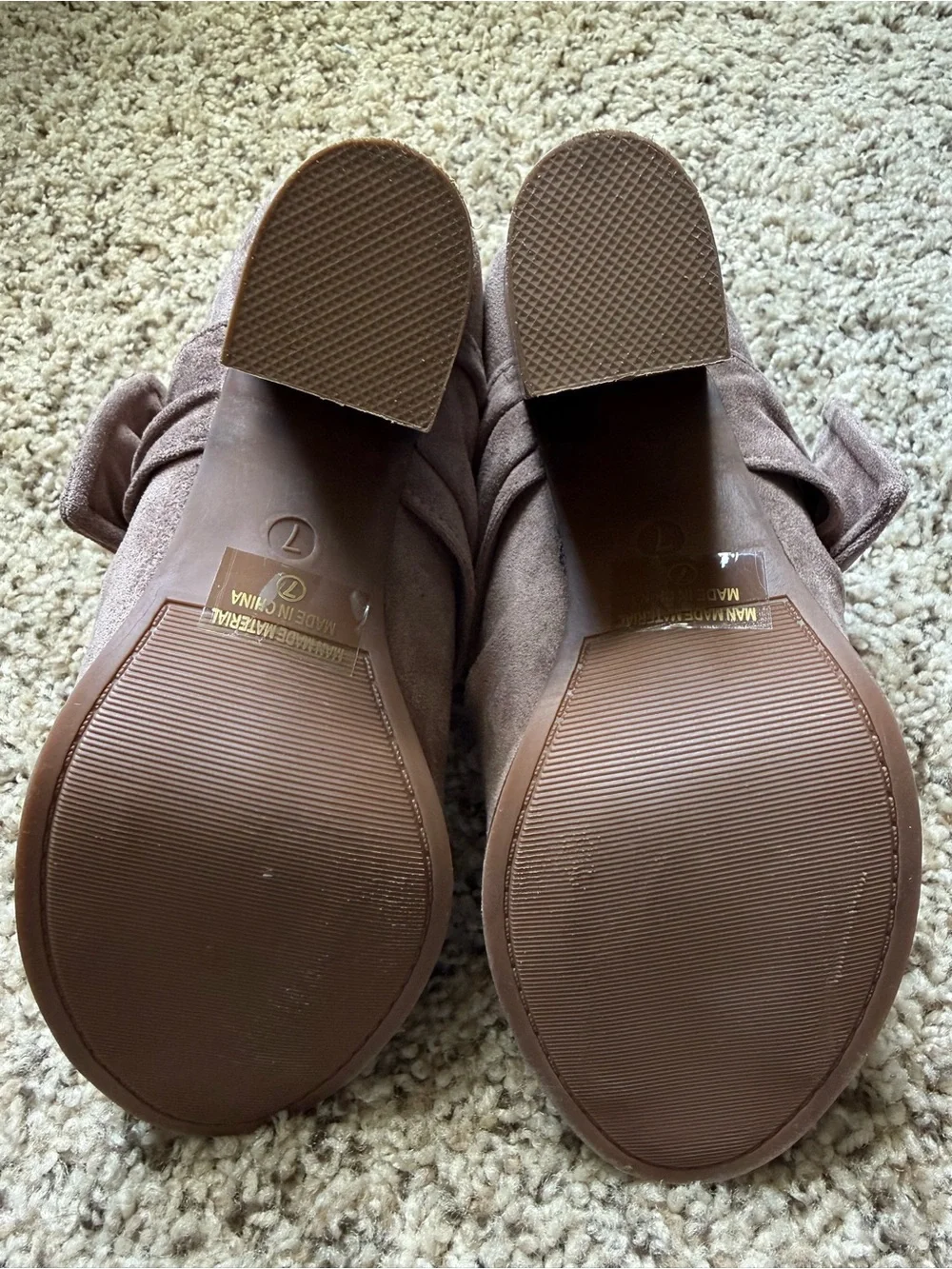 Nature Breeze Taupe Suede Peep-Toe Knot Booties